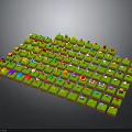 Colorful Icons Arranged On Green Square Grid With Various Small Symbols