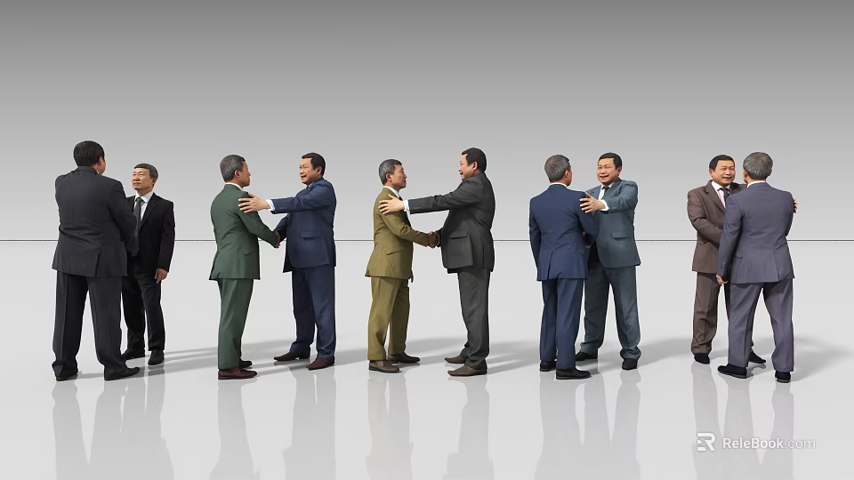 Two Men Shaking Hands In Formal Suits During Professional Gathering 3d model 