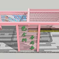 Pink Pergola Structure With Vertical Slats Bench Seating And Roof Design