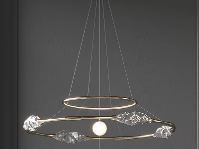 Modern Hanging Chandelier With Golden Circular Rings And Crystal Decorative Elements 3d model