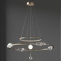 Modern Hanging Chandelier With Golden Circular Rings And Crystal Decorative Elements
