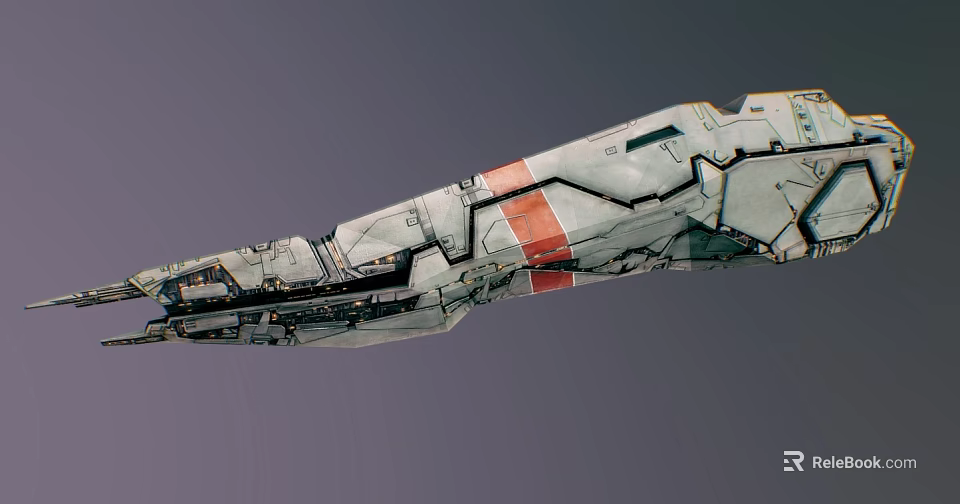 Futuristic Sci Fi Spaceship With Red Stripes And Intricate Mechanical Details 3d model 