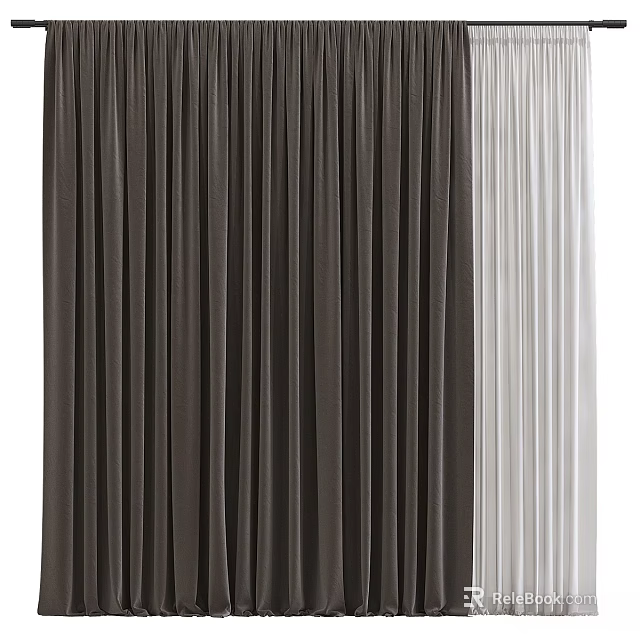 Two Tone Dark and Light Curtains with Elegant Soft Drapes for Modern Home 3d model 