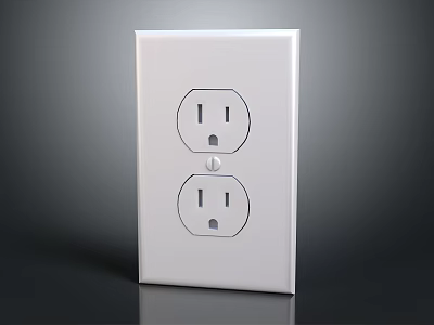 White Electrical Switch Panel With Two Outlets And Central Switch For Home Wall Installation 3d model
