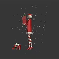 Christmas Elf In Red Outfit Holding Gift With Surrounding Gift Boxes And Snowflakes