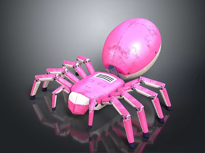 Pink Spider Shaped Robot With Multiple Legs And Shiny Surface 3d model