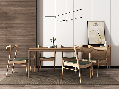 Nordic Dining Table and Chair Combination Dining Table and Chair Side Cabinet Combination 3d model