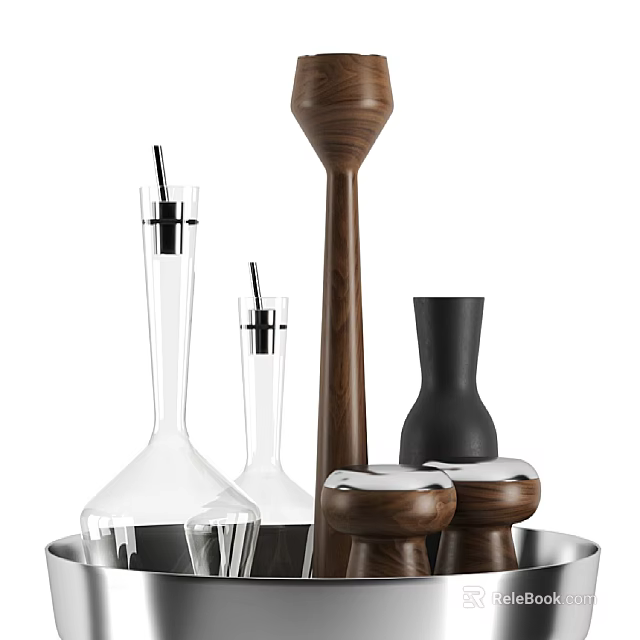 Modern Wooden Sculpture Carving With Transparent Glass Black Decorative Pieces And Metal Base 3d model 