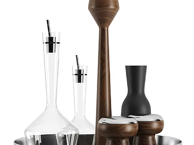 Modern Wooden Sculpture Carving With Transparent Glass Black Decorative Pieces And Metal Base 3d model