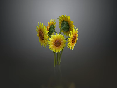Fresh Yellow Sunflower Bouquet With Vibrant Blooms And Green Stems 3d model