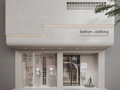Modern Fashion Clothing Storefront With Glass Doors Display Windows And Mannequins 3d model