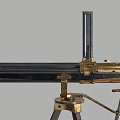 Vintage Multi Barrel Machine Gun With Brass Components And Tripod Stand 3d model