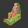 Golden Seated Figure Statue On Intricate Chair With Reflective Surface