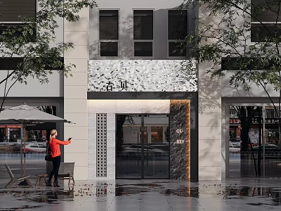 Modern Storefront Design With Glass Door Signage And Urban Architectural Elements 3d model