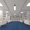 Modern Hospital Ward Interior With Multiple Medical Beds Blue Flooring White Ceiling And Monitoring Cameras