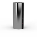 Silver Cylindrical Kitchen Appliance With Black Control Panel Buttons And Indicator Lights