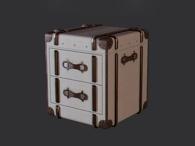Vintage Nightstand With Two Drawers And Metal Accent Corner Details 3d model
