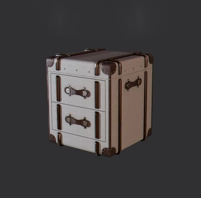 Vintage Nightstand With Two Drawers And Metal Accent Corner Details 3d model