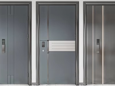 Modern Security Doors With Various Designs Electronic Locks And Metallic Texture 3d model