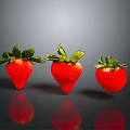 Fresh Red Strawberries With Green Leaves On Black Background With Reflections