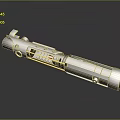 Futuristic Silver Metallic Weapon With Red Black Details And Long Sleek Reflective Design