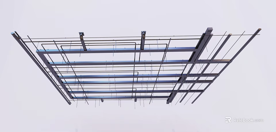 Neatly Arranged Industrial Metal Pipes In Building Structural Supporting Framework 3d model 