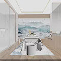 Modern SPA Sauna Room With Massage Table Mountain Wall Art And Soft Lighting