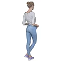 Woman Wearing Casual White Top Blue Jeans And Purple Shoes Standing With Hands In Pockets
