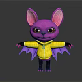 Cartoon Bat Creature Wearing Yellow Hoodie With Purple Body Large Pink Ears And Wings