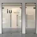Glass Double Doors For Hotel Entrance With iu HOTEL Sign And Modern Design