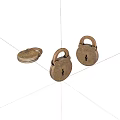 Vintage Brass Padlocks Collection Featuring One Open And Two Closed Designs 3d model