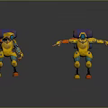 Yellow Robot Characters With Blue Purple Backpacks Orange Arms Red Feet in Different Poses