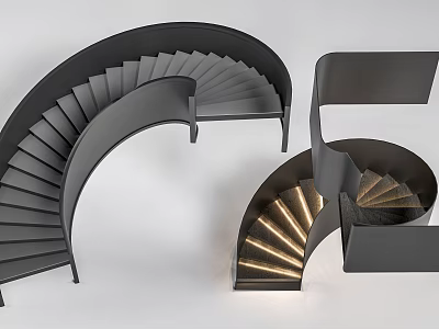 Modern Spiral Staircase Design With Black Metal Structure And Integrated LED Lighting Features 3d model