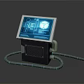 Advanced Digital Device with Screen Blue Interface And Black Base Connected To Glowing Blue Tubes