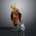 Cartoon Character With Brown Cape Holding Small Puppy And White Little Dog