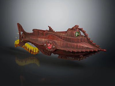 Decorative Fish Shaped Ornament Brown With Yellow Accents And Green Circular Details 3d model