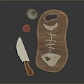 Wooden Cutting Board With Knife Mortar Pestle And Small Bowl Kitchen Tools