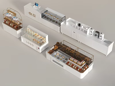 Modern Retail Display Shelves With Glass Front Multiple Tiers And Logo Design 3d model
