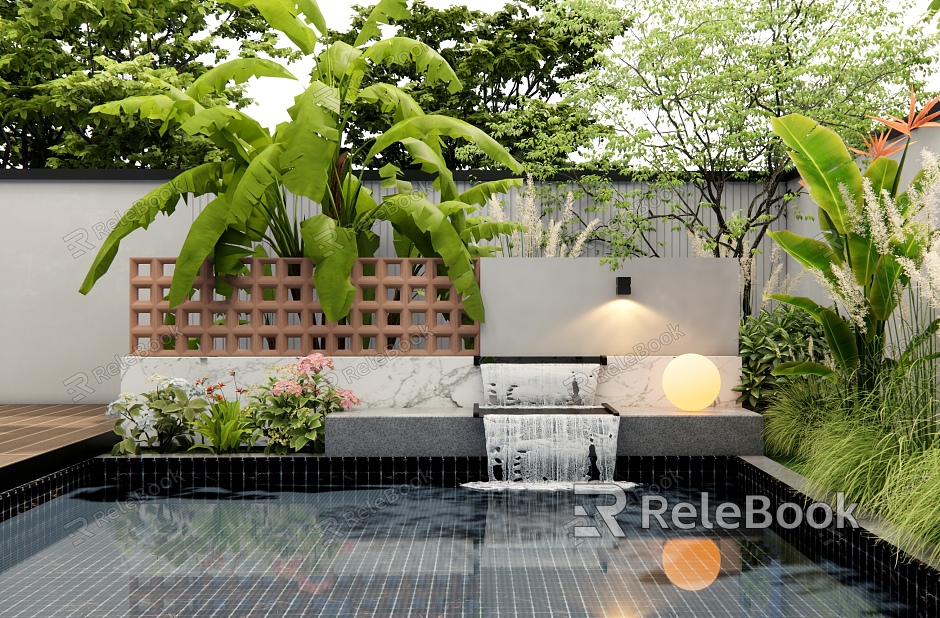 Modern Waterscape Wall Courtyard Landscape Wall Falling Water Landscape Wall Plant Landscape Plant Combination Shrub model