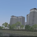 Modern Waterfront Office Buildings With Multiple Structures Green Roofs Surrounding Greenery Roads And Boats