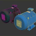 Green and Blue Industrial Electric Motors with Front Grilles and Metal Housings