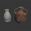 Two Traditional Ceramic Vases With Handles In Silver And Brown For Home Decor