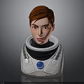 Sci Fi Character Head Model With Brown Hair White Helmet And Blue Button