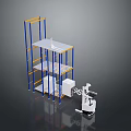 Modern Industrial Storage System With Multi-Tiered Metal Shelves And White Equipment
