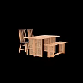 Wooden Dining Table Set with Two Chairs and Bench Natural Wood Finish Woven Panel Details