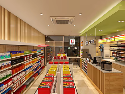 Spacious Supermarket Grocery Store Interior With Shelves Products Checkout Counter And Aisles 3d model