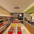 Spacious Supermarket Grocery Store Interior With Shelves Products Checkout Counter And Aisles