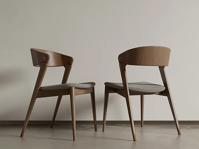 Modern Wooden Dining Chairs With Curved Back Gray Upholstered Seat And Tapered Legs 3d model
