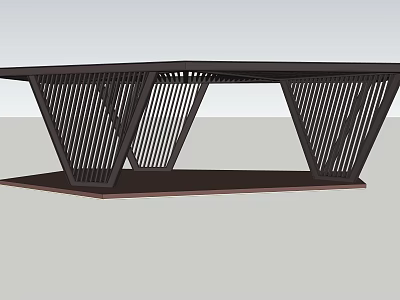 Modern Black Pergola Structure With Geometric Supports And Striped Design Elements 3d model