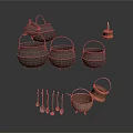 Traditional Metal Household Cooking Utensils Set Including Cauldrons Pots And Spoons